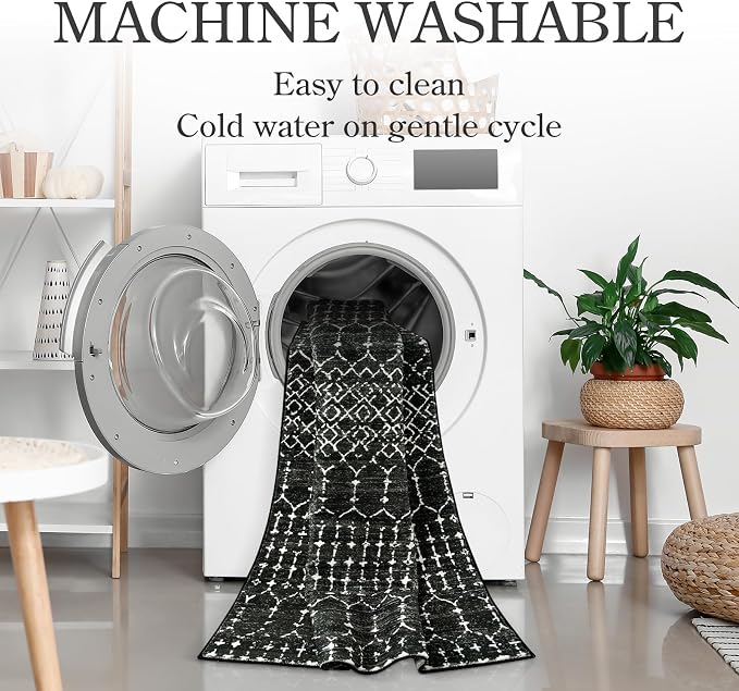 Lahome Moroccan 2x6 Black Runner Rug Non-Slip, Kitchen Rug Runner Washable - Image 3