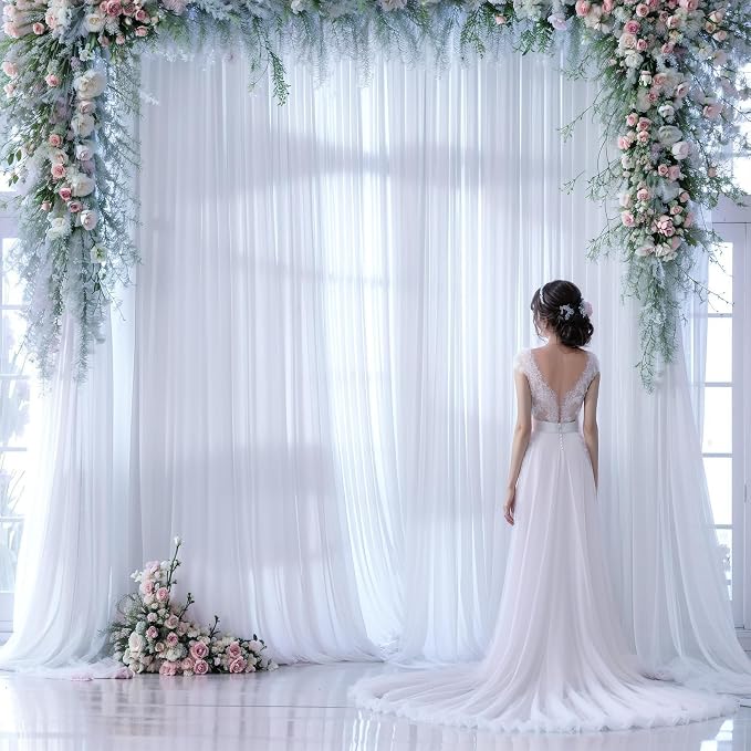 White Backdrop Curtain for Parties 10 ft x 10 ft Sheer Tulle Backdrop Drapes - Image 7