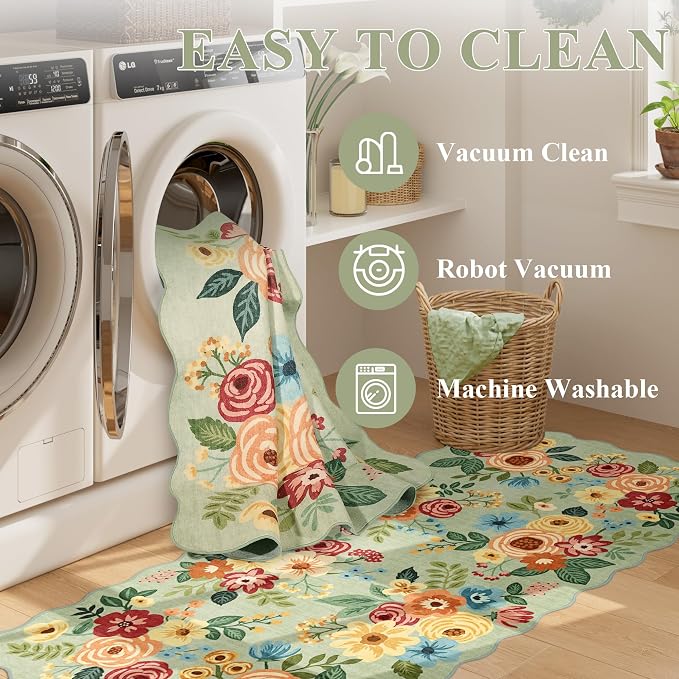 DUKINO 2x5 Washable Runner Rug, Floral Non Slip Rug - Image 7