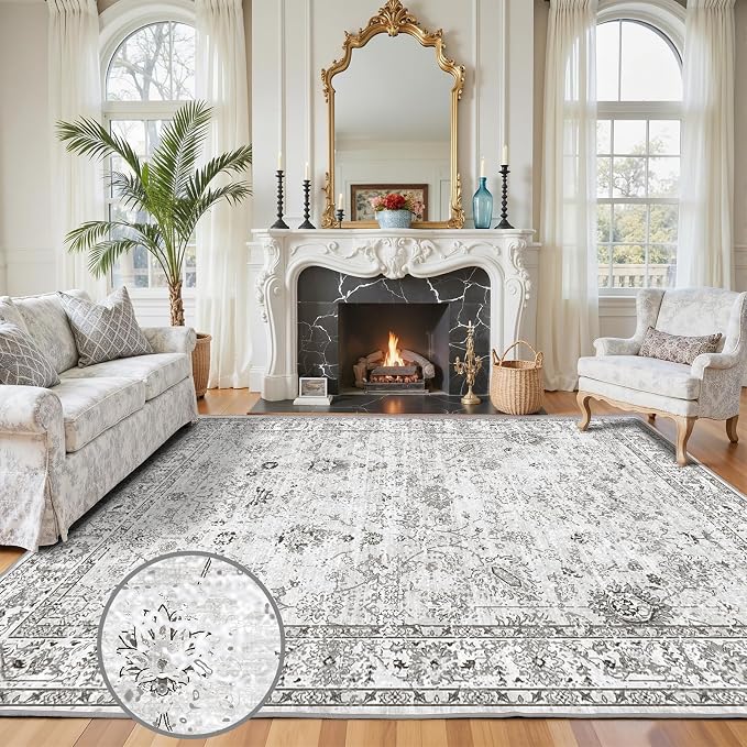 Washable Area Rug 8x10 Gray, Large Soft Rugs by WelcometoBabovid