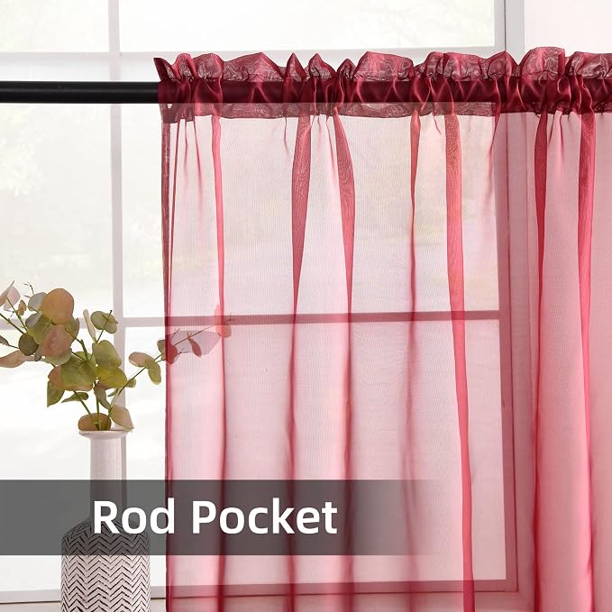 youleyar Solid Sheer Rod Pocket Curtain Voile Draperies 2 Panels White Beige - Image 3