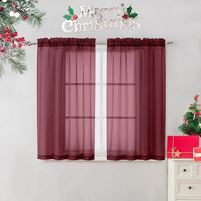 OVZME 2 Panels Window Burgundy Sheer Curtains 42" x 45" Inches by OVZME