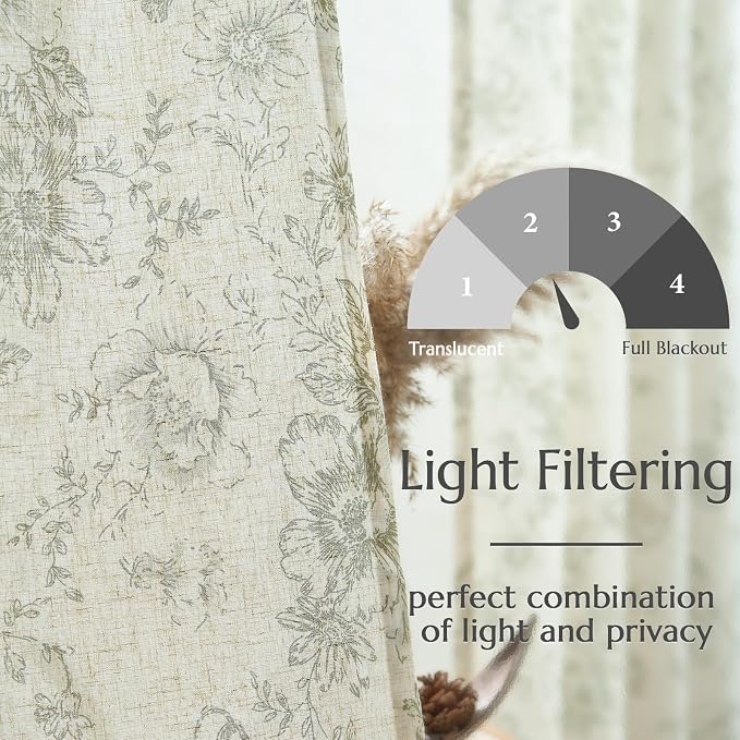 jinchan Linen Blend Floral Curtains - Image 4