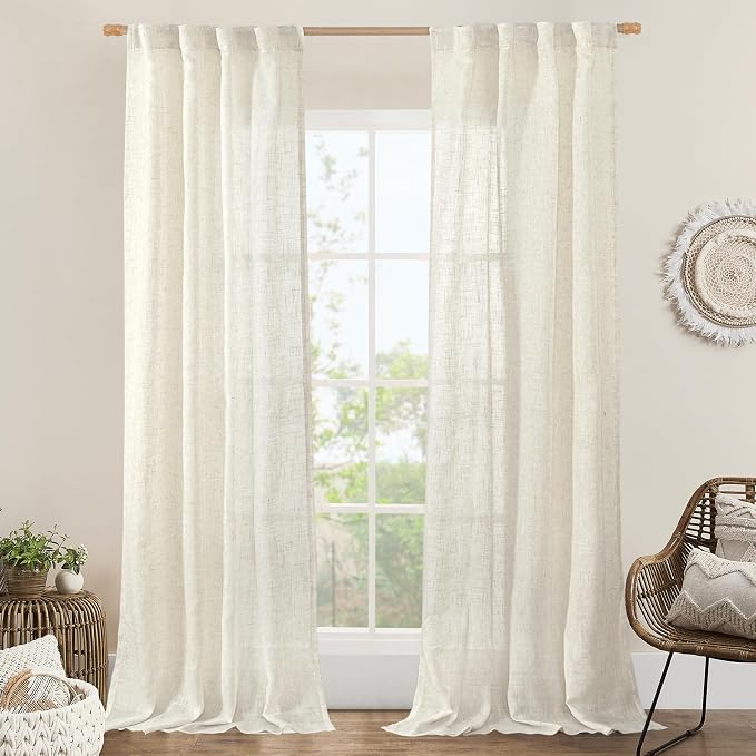 LAMIT 38 Inch Width Semi Sheer Linen Curtains 2 Panels, Cream Ivory Light by LAMIT