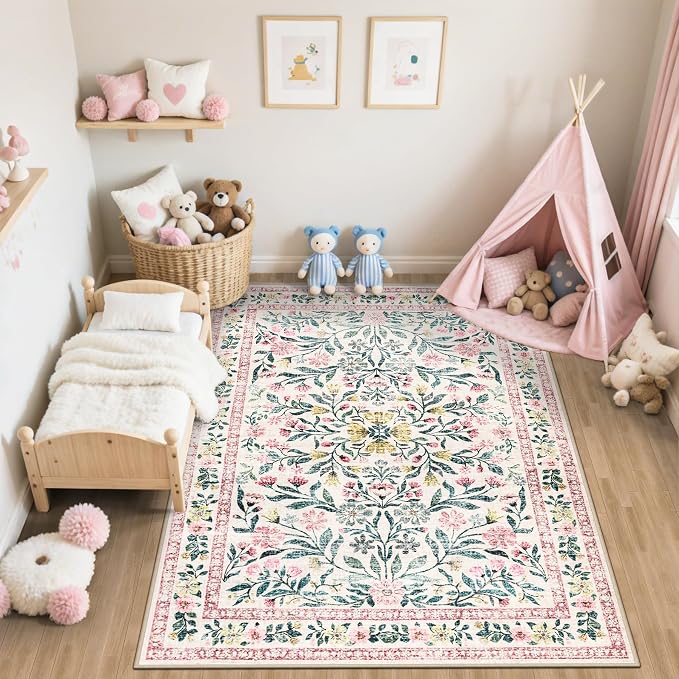 6x9 Area Rugs for Living Room: Floral Washable Rug Vintage Large Soft Boho - Image 5