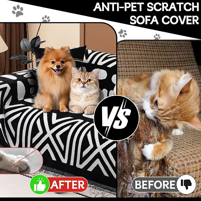 HANDONTIME Boho Couch Cover Blanket Geometric Striped Pet Covers - Image 3