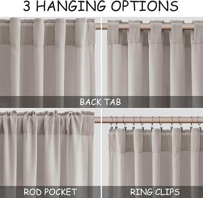 Nanspring Stone Grey Linen Curtains 102 Inches Long - Image 2