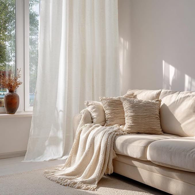 RYB HOME Linen Sheer Curtains Light & Airy Translucent Privacy Protected - Image 3