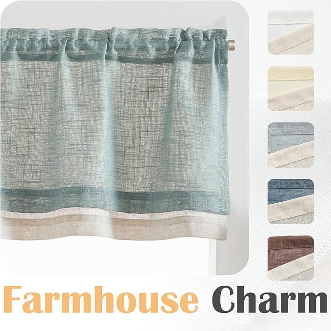 jinchan Linen Valance for Farmhouse Living Room Windows 16 Inch Slubbed Crossed - Image 4