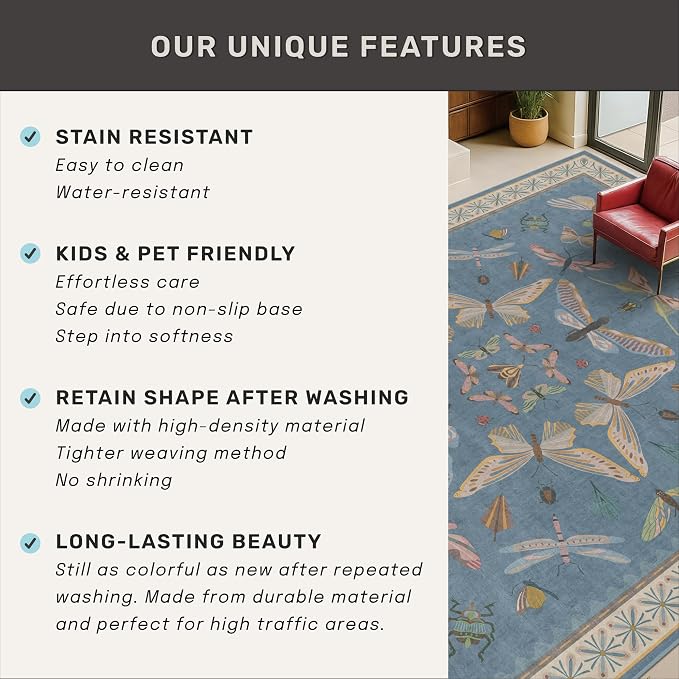 Blue Insect 2'6'' Wide 8' Long Hallway Runner Rug - Image 7