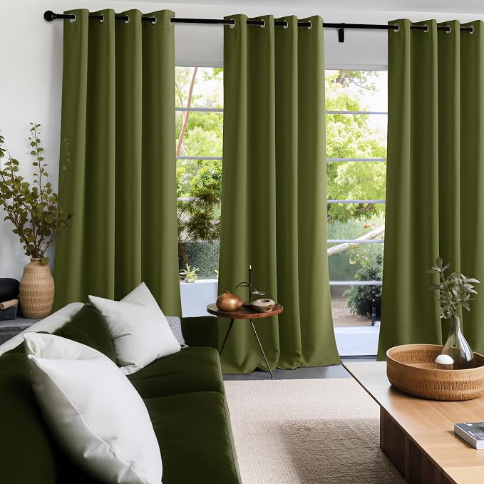 NICETOWN Room Darkening Draperies Curtains Panels, 2 Panels Olive Green W52 x - Image 3
