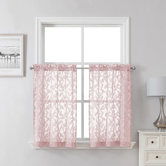 Lecloud Leia Jacquard Textured Blush Sheer Kitchen Curtains 36 Inch Length 2 by Lecloud