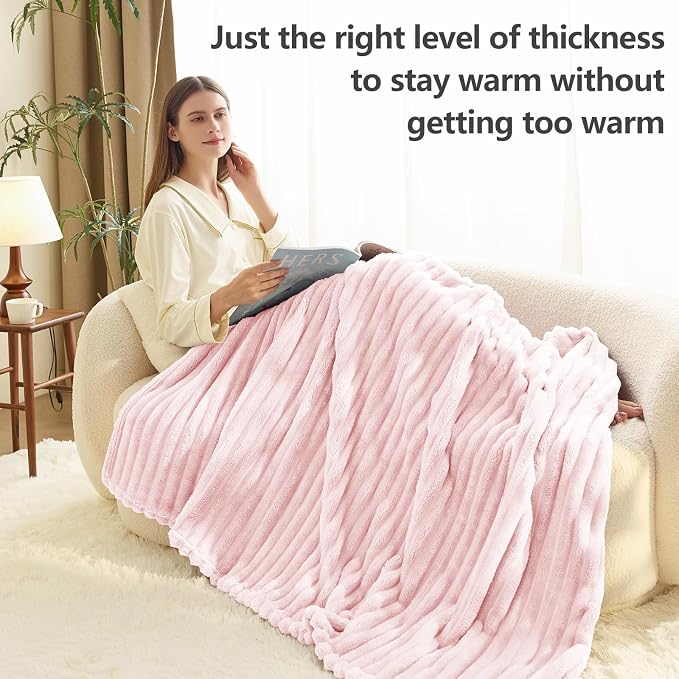 HIMEET Pink Ribbed King Size Blanket - Image 3
