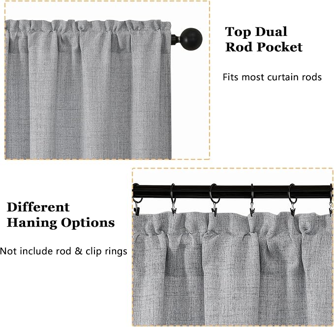 OWENIE Grey Valances for Windows 1 Pcs 22 Inch Length, Light Filtering Textured - Image 4