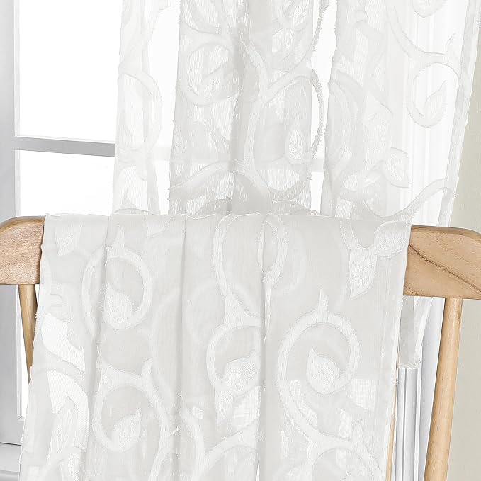 OWENIE Furman Ivory Sheer Curtains 45 Inch Length 2 Panels Set - Image 7