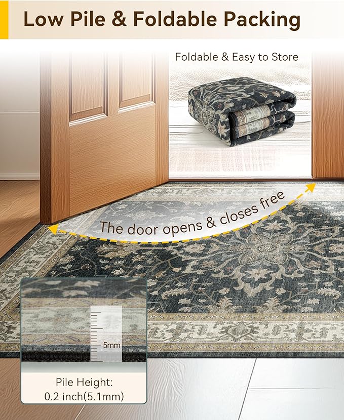 RELEANY Area Rugs 6'x9' Washable Non-Slip, Floral Vintage Distress Print - Image 4