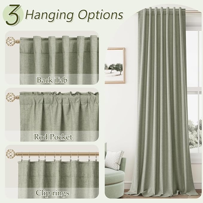 Sage Green 100% Blackout Linen Curtains 92 Inch Length 2 Panels Set - Image 6