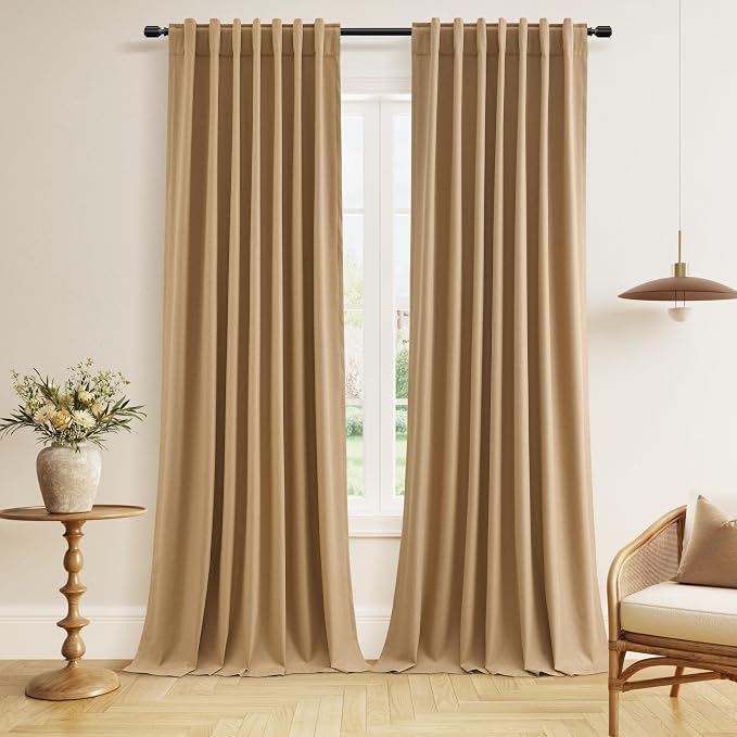 Guken Camel Brown 100% Blackout Linen Curtains 102 Inch Length 2 Panels Set by Guken