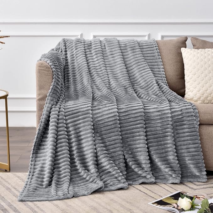 BEDELITE Fleece Throw Blanket for Couch – 3D Ribbed Jacquard Soft and Warm - Image 2