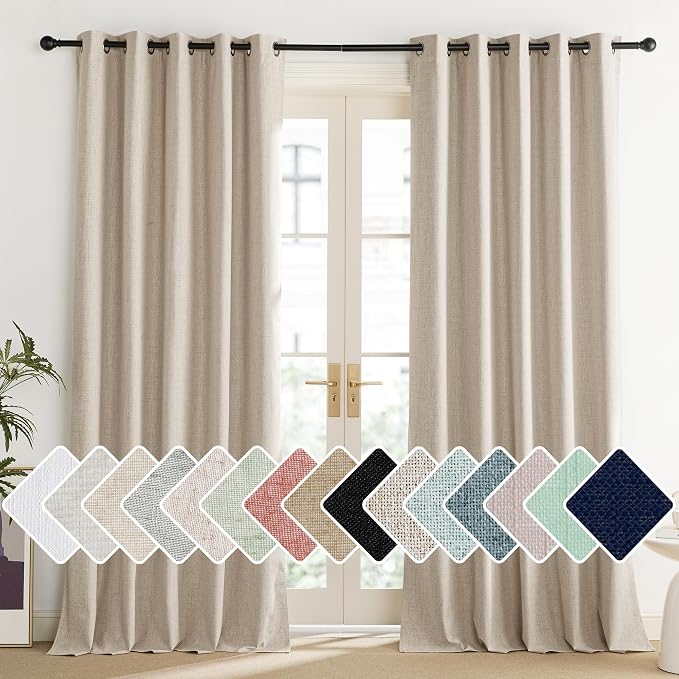 NICETOWN Cream 100% Blackout Linen Curtains 108 inch Long Burg by NICETOWN