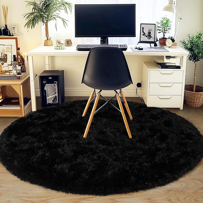 5'x5' Black Round Rug for Bedroom, Ultra Soft Fluffy Circle Rug for Kids Girls by Quntue