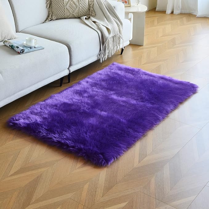 duduta Purple Faux Sheepskin Fur Rug 3x5 ft, Fluffy Shag Bedroom Dorm Nursery - Image 5