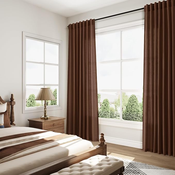 Mocha Brown Linen Curtains Semi Sheer96 Inches 2 Panels - Image 7