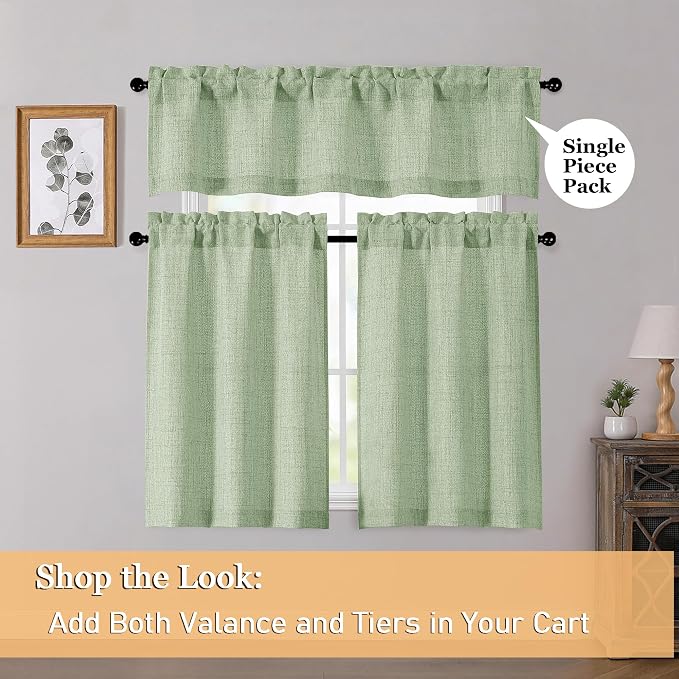 OWENIE Light Green Valances for Windows 1 Pcs, Light Filtering Textured - Image 6