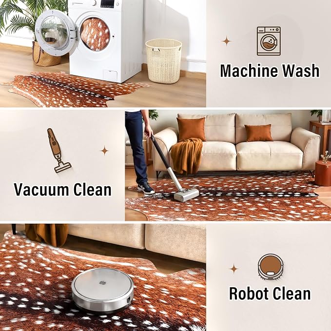 AROGAN Premium Deer Print Rug 6.2x7 Feet, Machine Washable Faux Fur Rug - Image 6