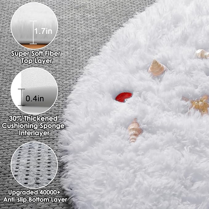 ONASAR White Round Rugs 6ft for Living Room Bedroom, Fluffy Circle Area Rug for - Image 2