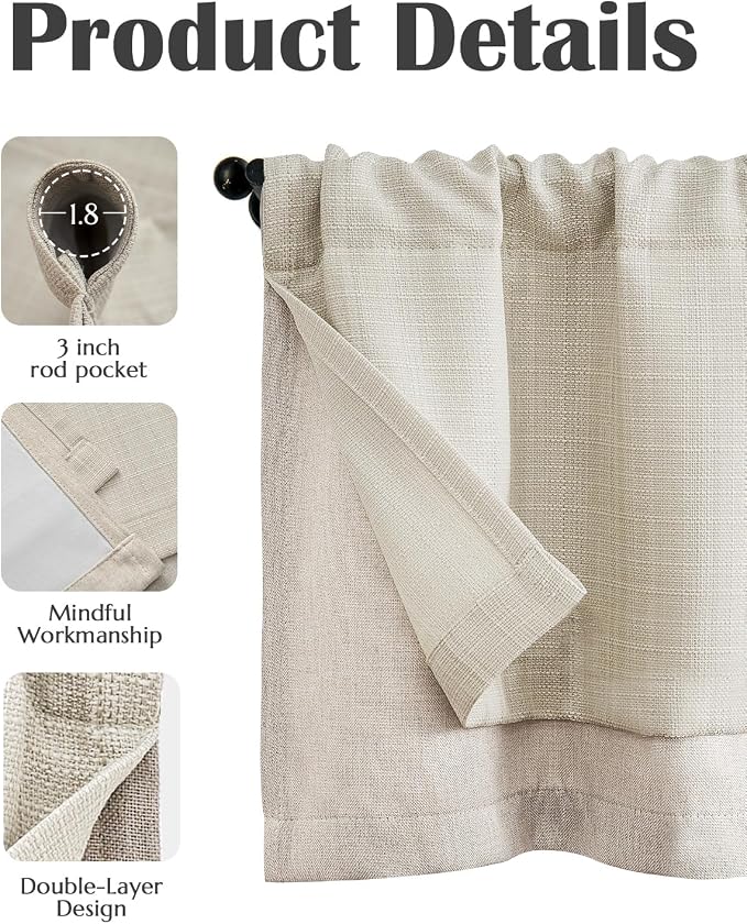 jinchan Valance Curtain Beige Hearthered Farmhouse Light Filtering Double Layer - Image 6