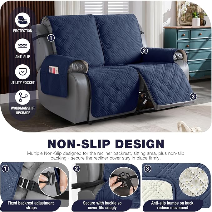 TAOCOCO 100% Waterproof Loveseat Recliner Cover, Non Slip Split Loveseat Covers - Image 4