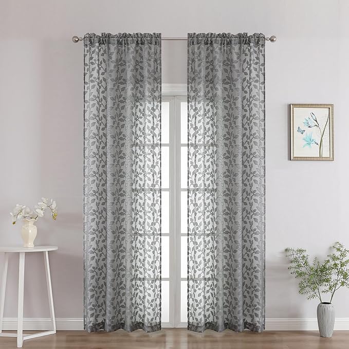 Chyhomenyc Charcoal Grey Sheer Curtains 90 Inch Length 2 Panels Set, Light by Chyhomenyc