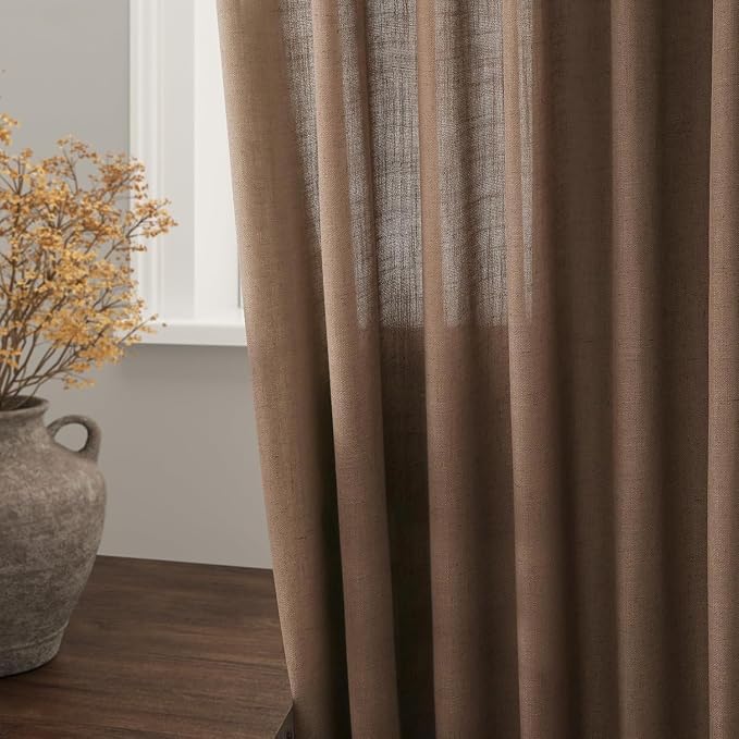 Caramel Brown Linen Curtains for Living Room Extra Long 126 Inches Long Back - Image 8