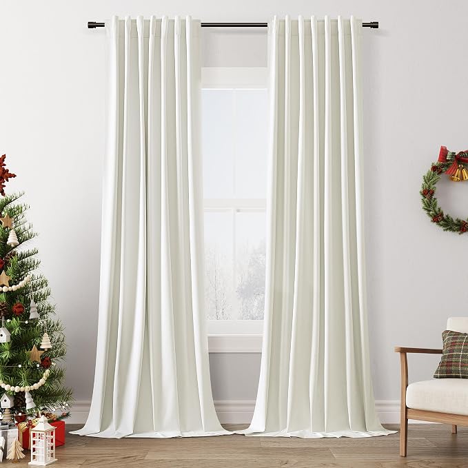 Ivory 100% Blackout Linen Curtains 144 Inch Length 2 Panels Set by Guken