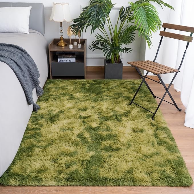 Goideal Fluffy Rug for Bedroom Living Room, 5x7 Green Area Rugs, Faux Fur Shag - Image 2