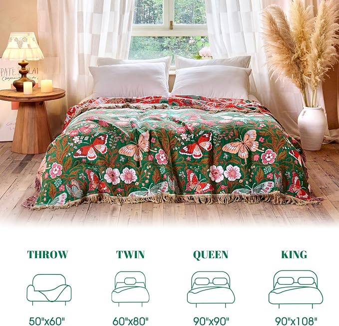 MSGKV Boho Throw Blanket for Bed 60"x80" Butterfly Floral 100% Cotton Couch - Image 5