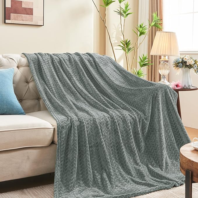 inhand Grey Leaves Pattern Throw Blanket - Image 6