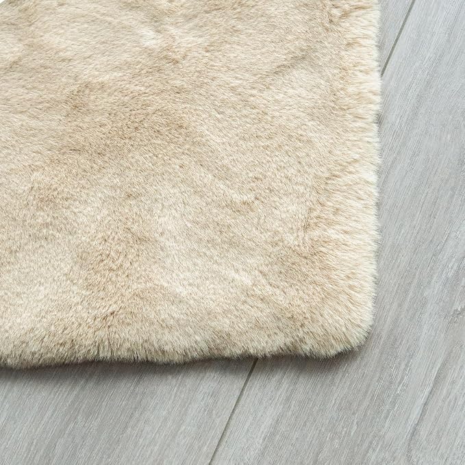 ORINOVA Beige Plush Faux Washable Rabbit Fur Area Rugs - Image 9