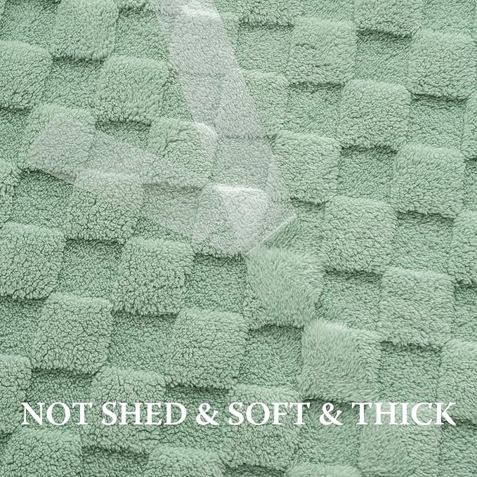 Sage Green 300GSM Fluffy XL Throw Blanket Soft Fleece Bed and Couch Blankets - Image 6