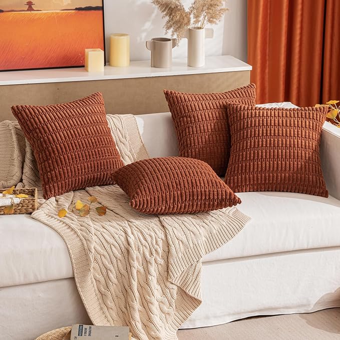 MIULEE Pack of 2 Dark Rust Corduroy Decorative Pillow Covers 18x18 Inch Soft - Image 7