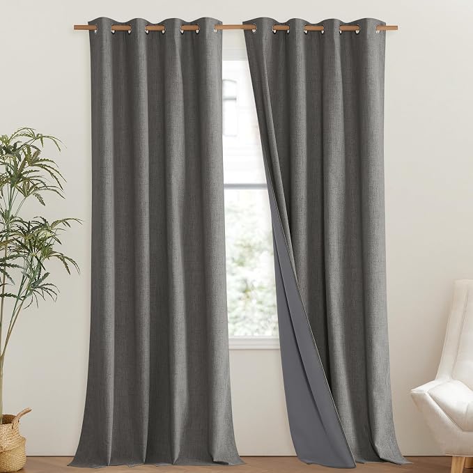 NICETOWN Grizzle Gray Vintage Linen 100% Blackout Curtains - Image 2