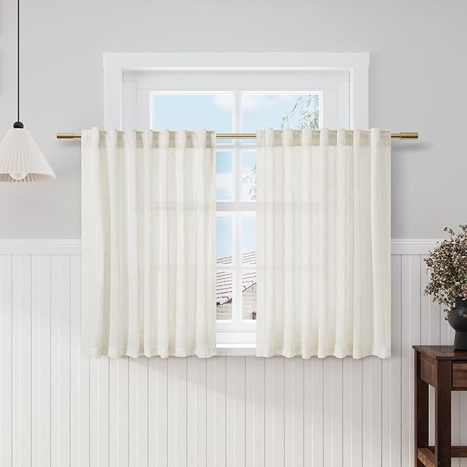 Cream Kitchen Cafe Linen Curtains 49 Inch Length 2 Panel Set Back Tab Pocket by Nanspring
