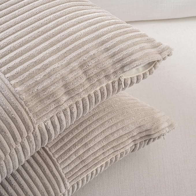 Fancy Homi 2 Packs Neutral Taupe Lumbar Decorative Throw Pillow Covers 16x26 - Image 4