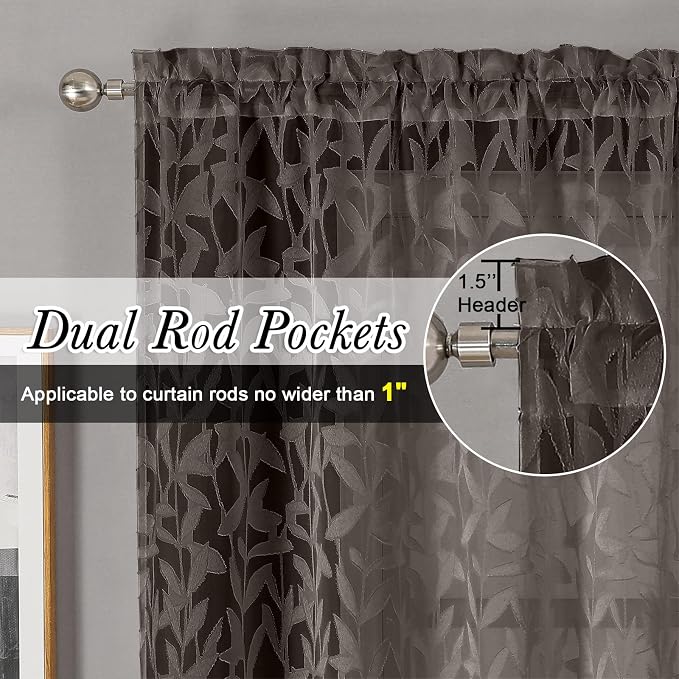 Lecloud Leia Sheer Chocolate Brown Window Curtains - Image 2