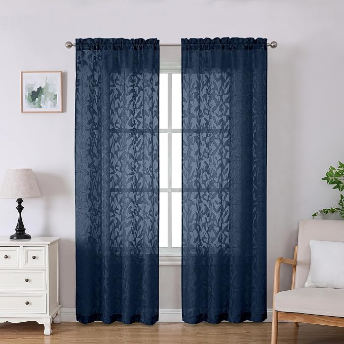 Lecloud Leia 2 Panels Navy Blue Sheer Curtains 84 Inches Long, Light Filtering by Lecloud