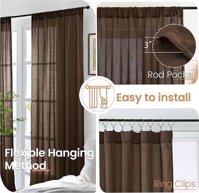 BGment Linen Curtains 54 Inch Length - Image 6