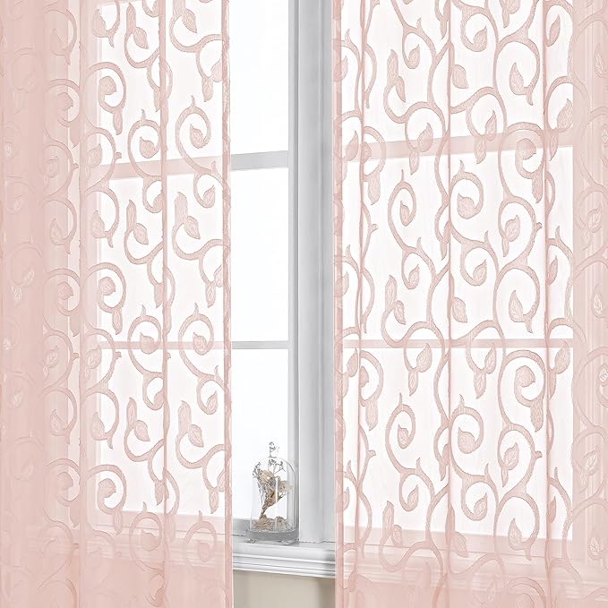 OWENIE Furman Blush Sheer Curtains 63 inch Length by OWENIE