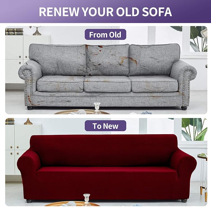 Joccun Red Dahlia Polyester Spandex Waterproof Solid Stretch Sofa Cover - Image 6