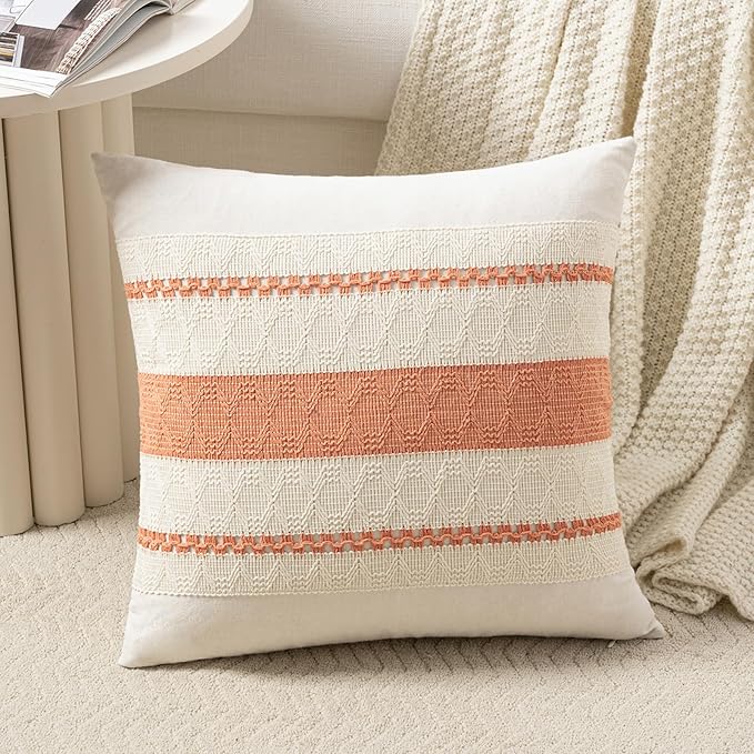 Fancy Homi Set of 1 Boho Coral Decorative Throw Pillow Cover 18x18 Inch by Fancy+Homi